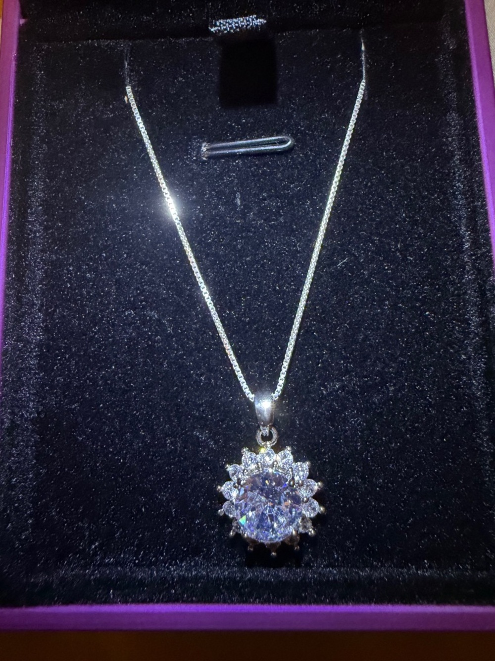 White Sapphire Pendant Necklace, 14kt White Gold/Silver